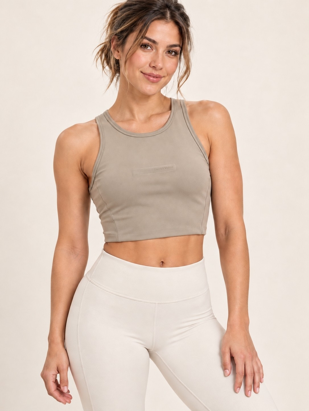 District Vision Crop Tank Top in Taupe